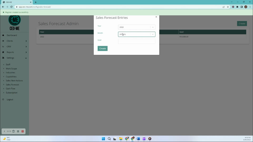 7. SETTINGS: SALES FORECAST